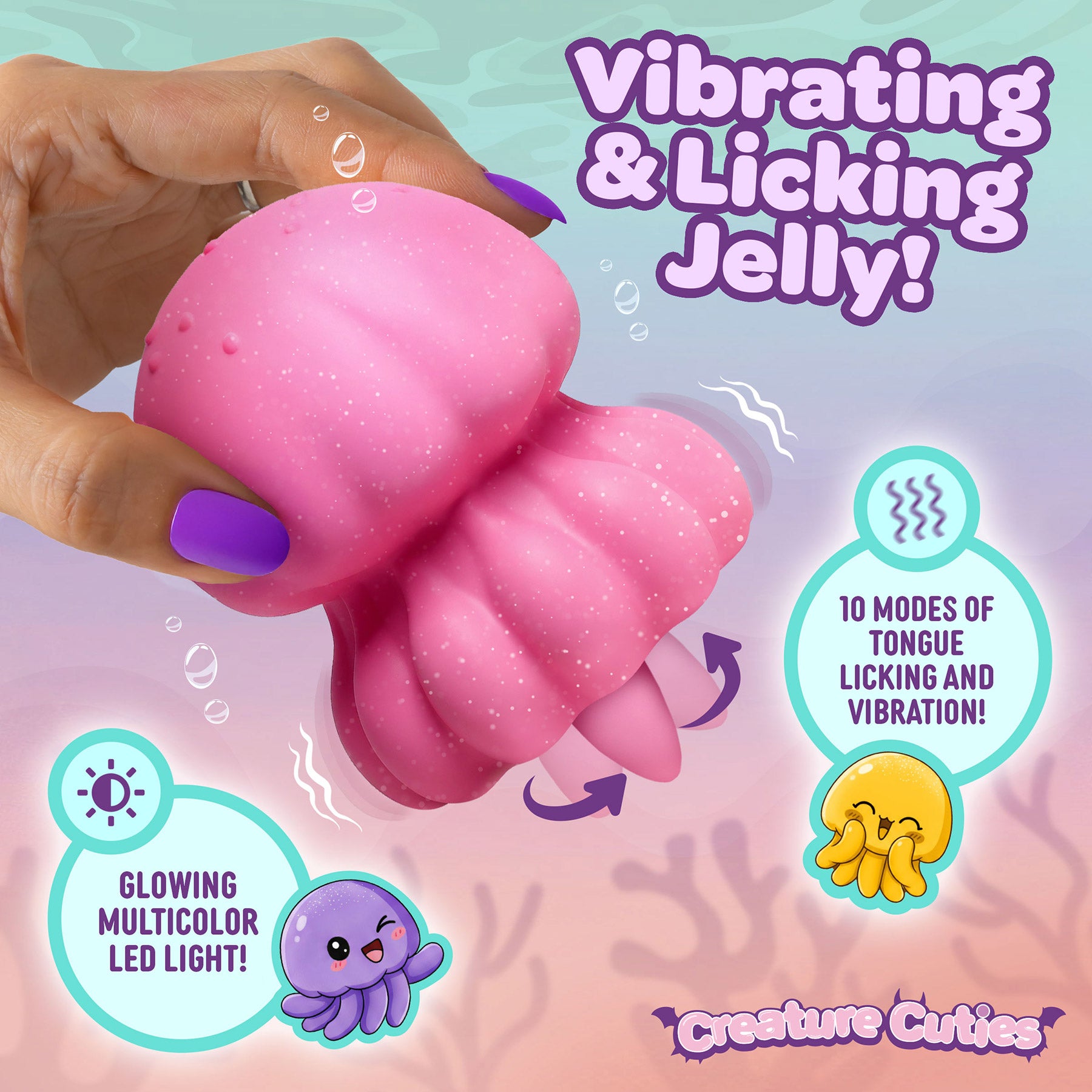 Creature Cuties Glow Jelly Licking & Vibrating Rechargeable Silicone Stimulator