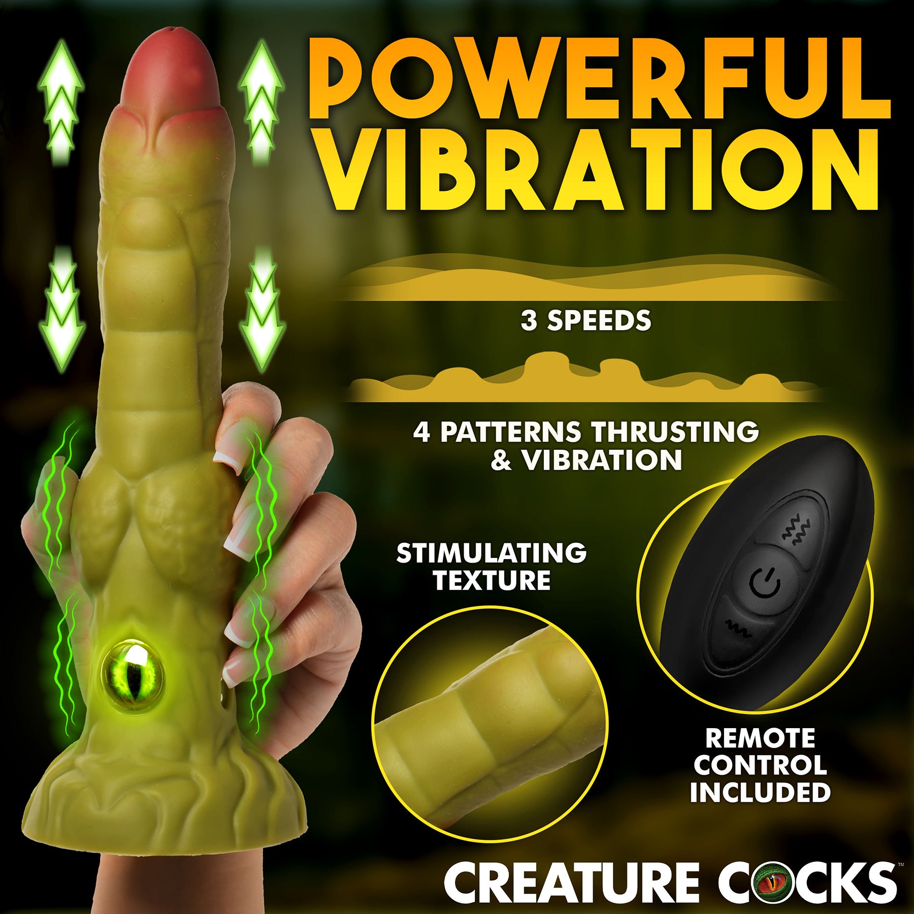 Eyegor 9" Thrusting & Vibrating Silicone Suction Cup Dildo With Remote By Creature Cocks