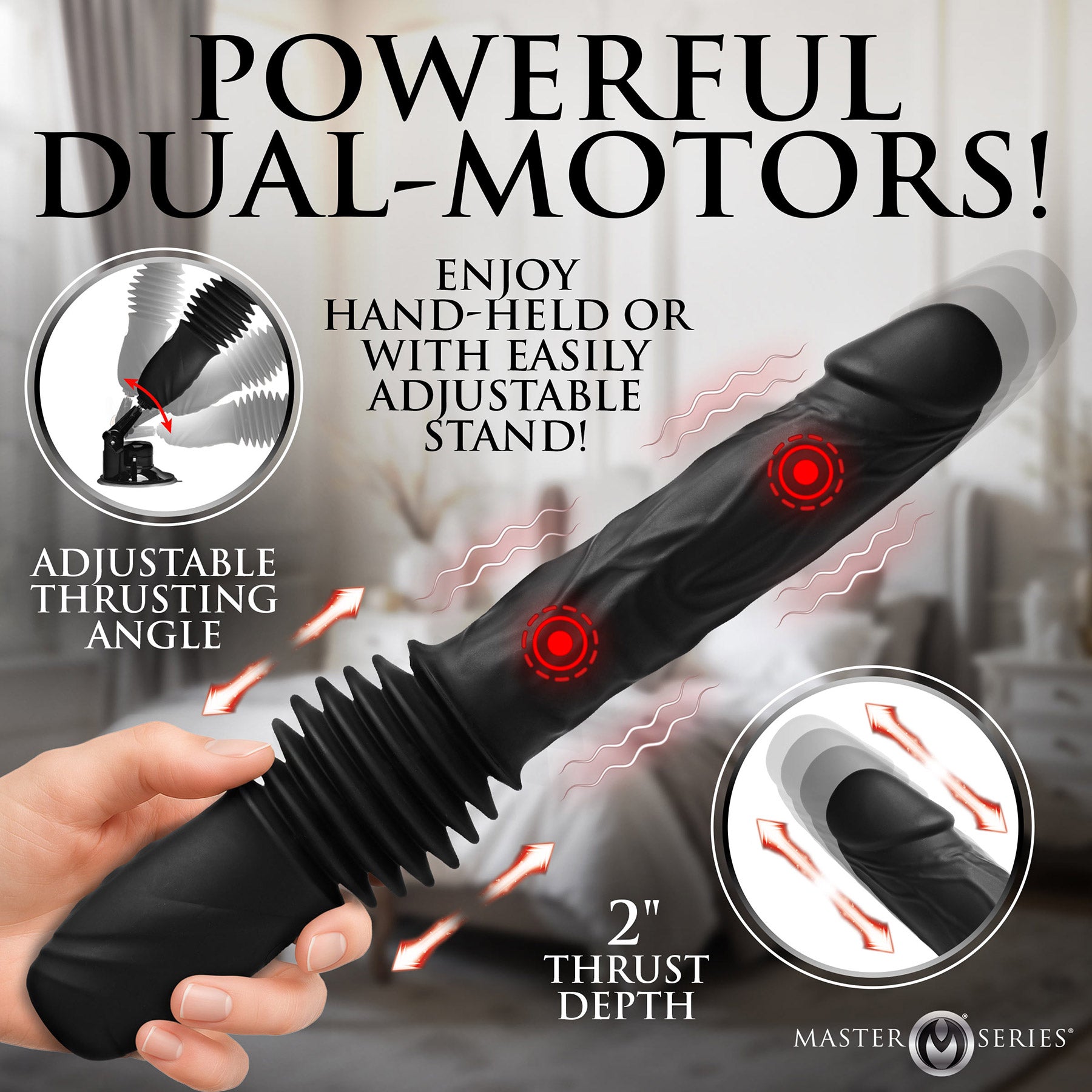 Master Series Double Pounder Silicone Vibrating Thrusting Dildo With Remote