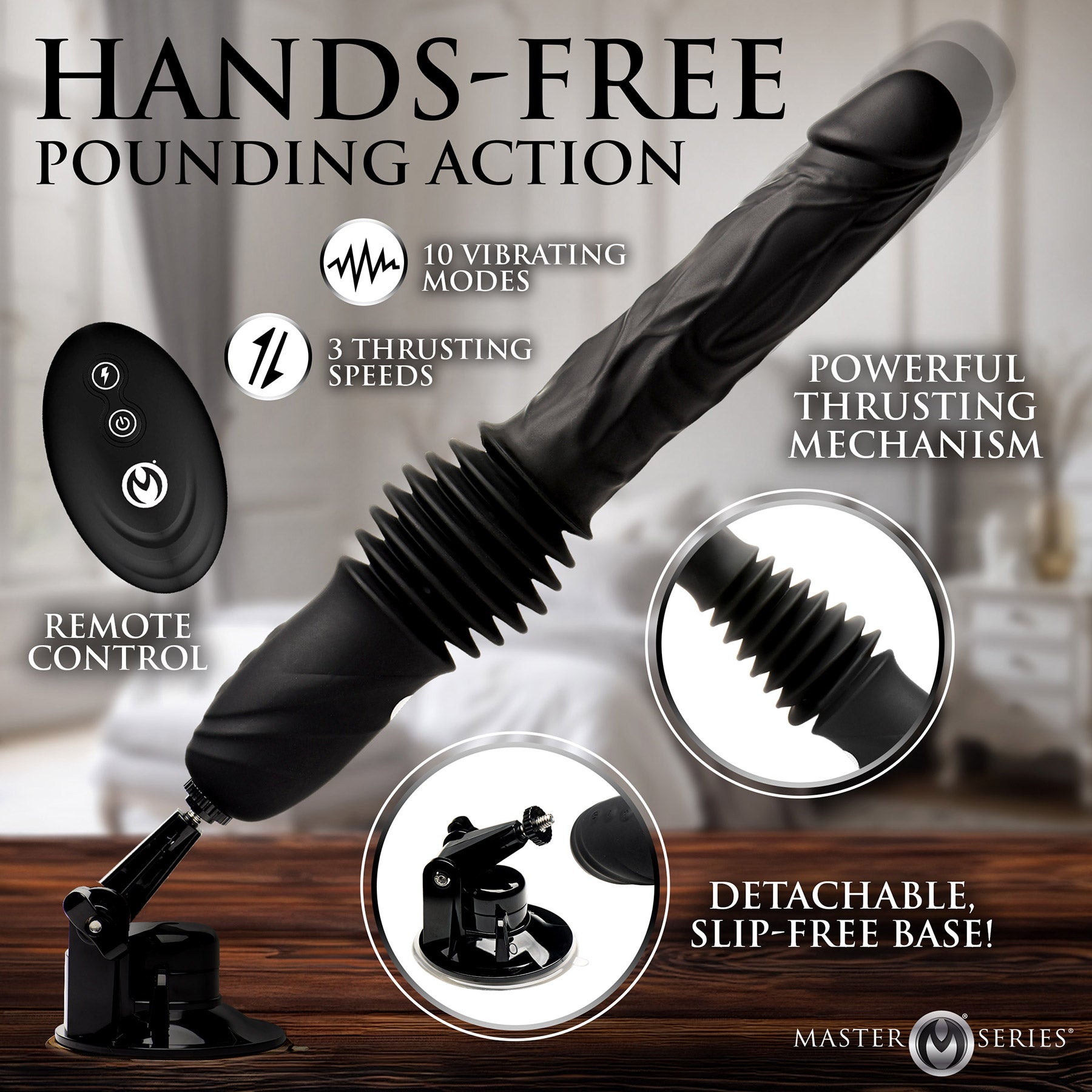 Master Series Double Pounder Silicone Vibrating Thrusting Dildo With Remote