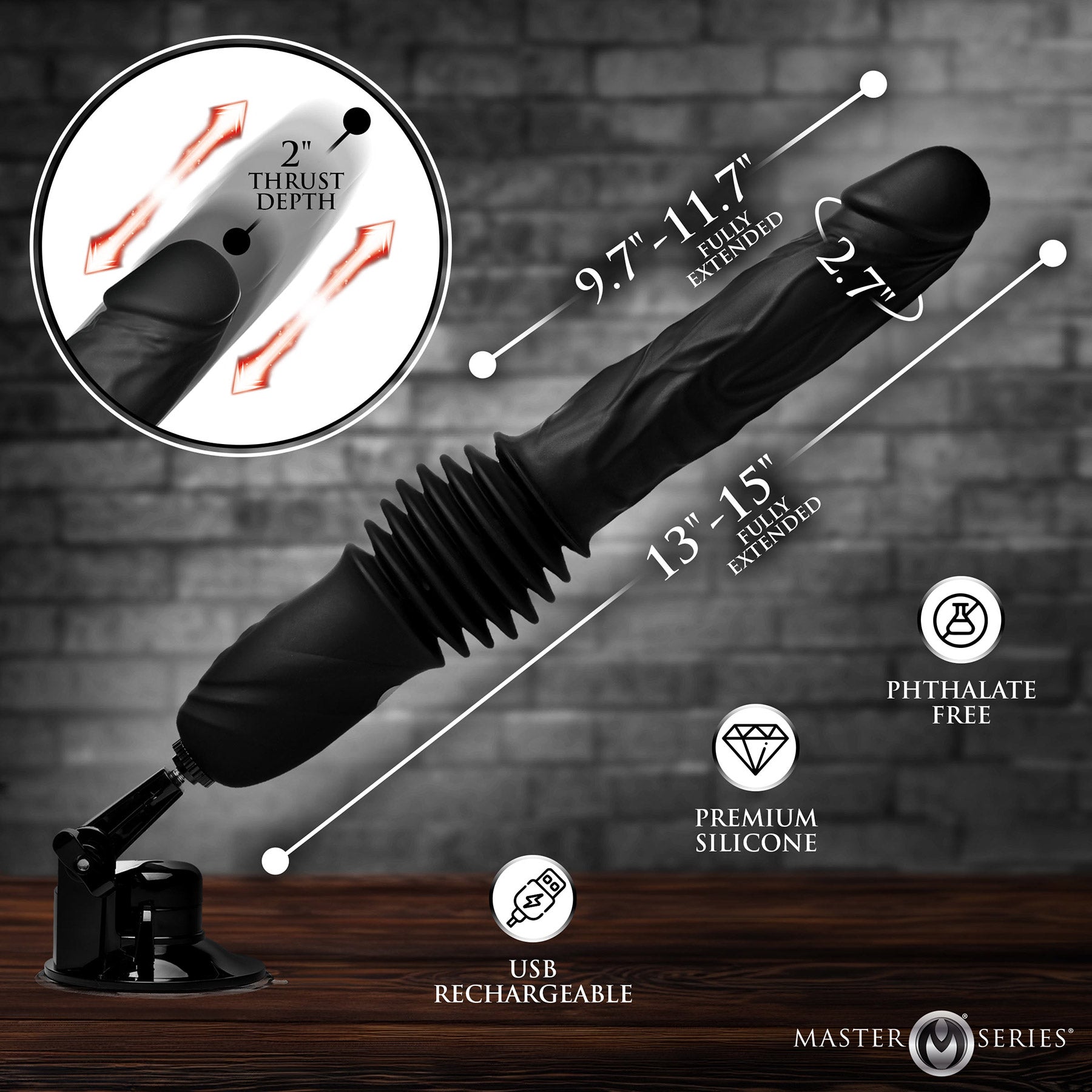 Master Series Double Pounder Silicone Vibrating Thrusting Dildo With Remote