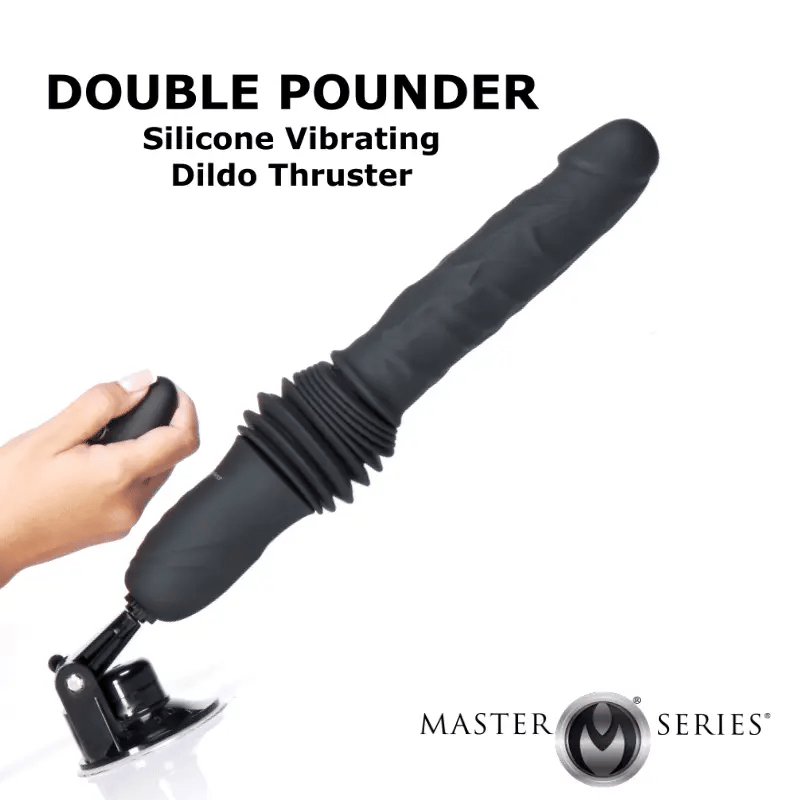 Master Series Double Pounder Silicone Vibrating Thrusting Dildo With Remote - In Motion