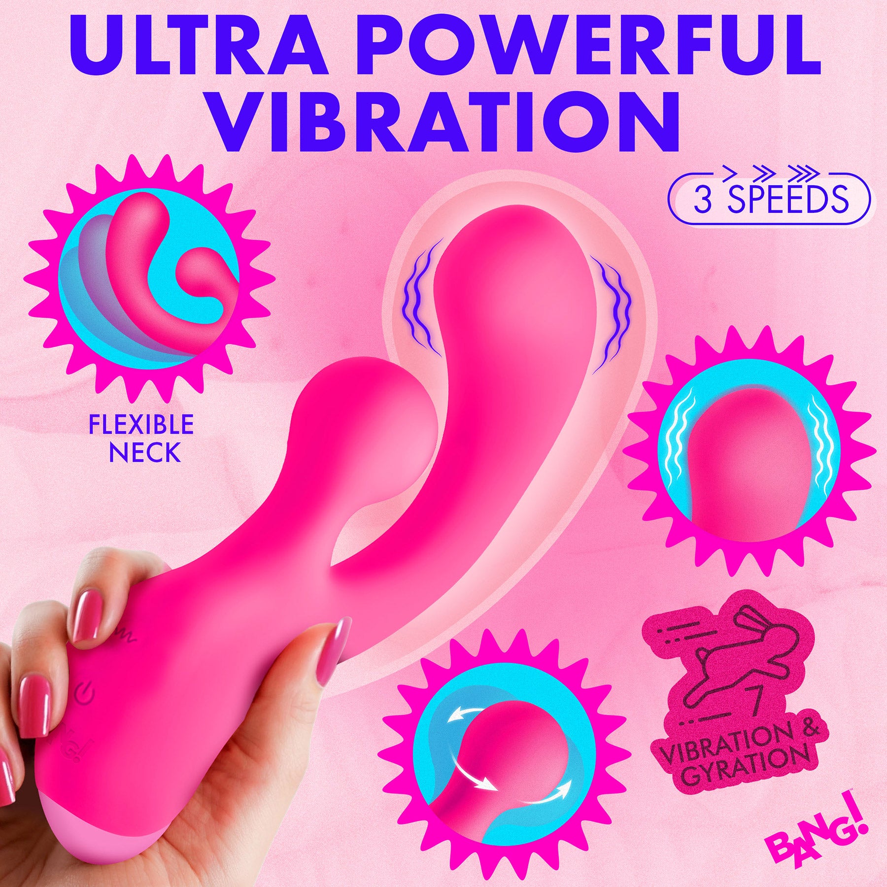 BANG! Gyro Rabbit Rechargeable Silicone Dual Stimulation Vibrator - Pink