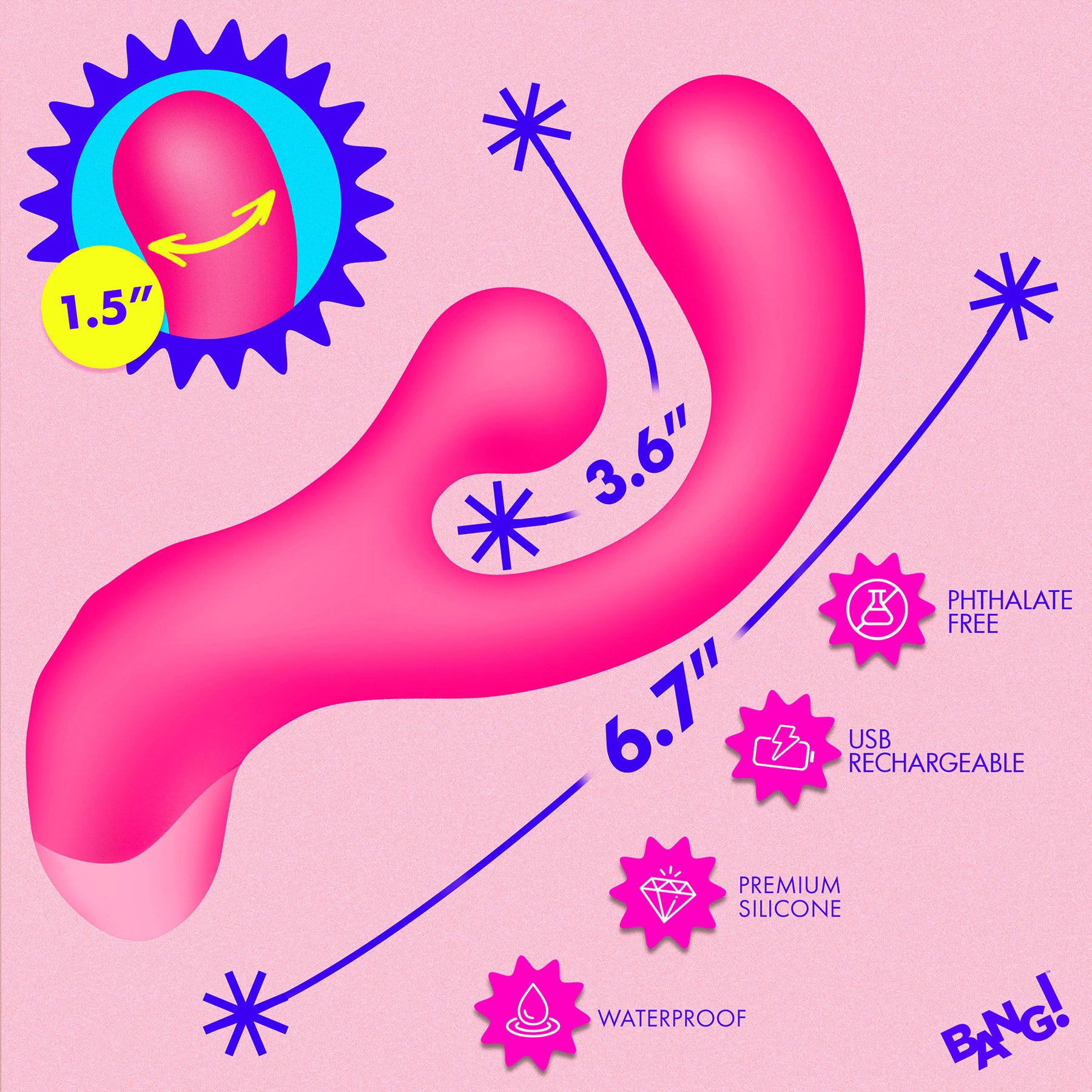 BANG! Gyro Rabbit Rechargeable Silicone Dual Stimulation Vibrator - Pink