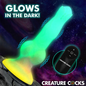 Astro Cock 8" Vibrating Glow-in-the-Dark Silicone Suction Cup Dildo With Remote By Creature Cocks