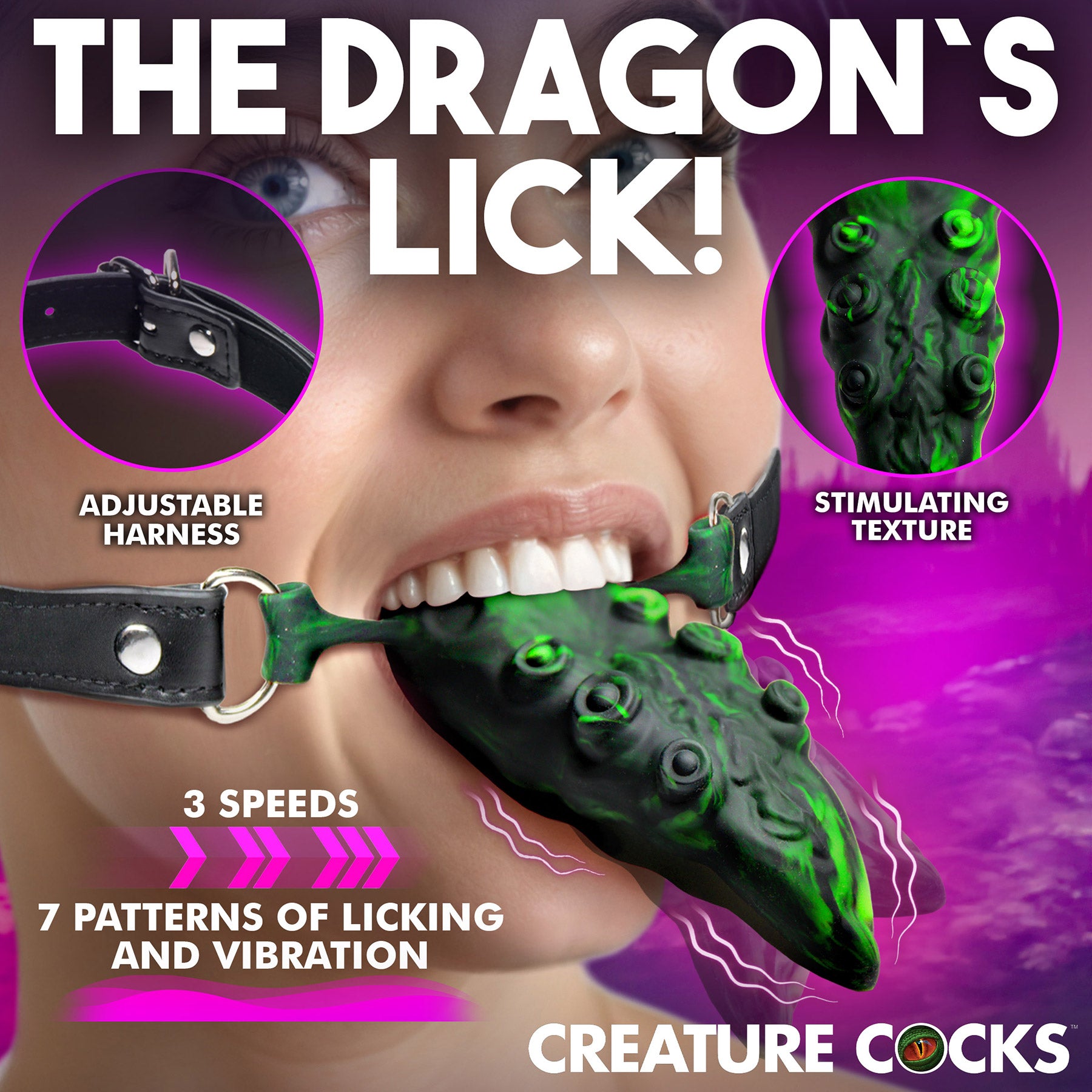 Dragon's Lick Vibrating Silicone Oral Enhancer With Harness By Creature Cocks