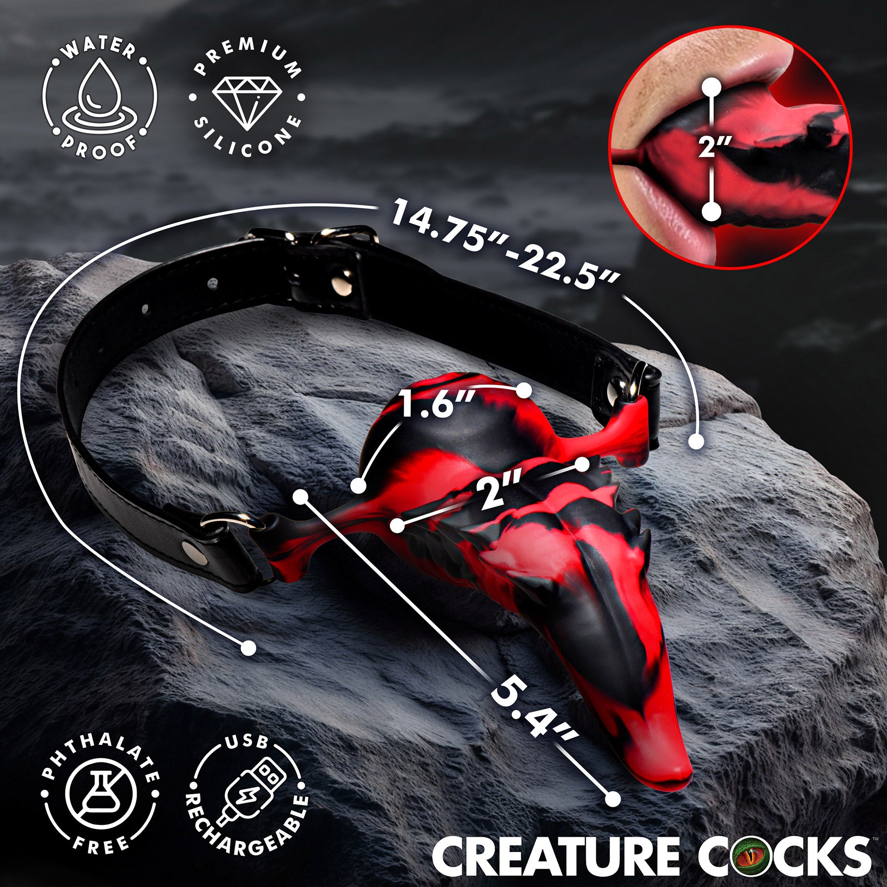 Demon's Lick Vibrating Oral Enhancer With Harness By Creature Cocks