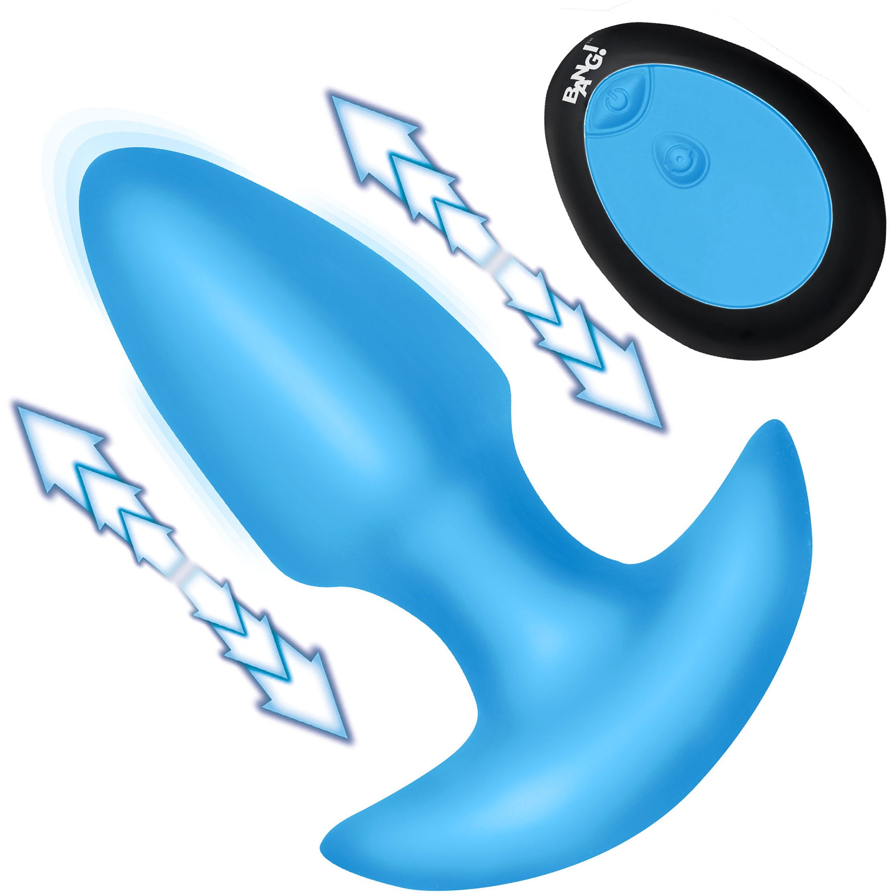 BANG! Thrusting & Vibrating Rechargeable Silicone Butt Plug - Blue