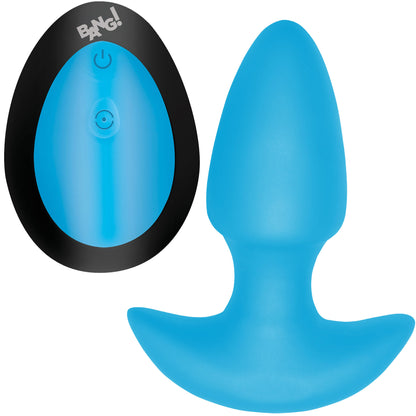 BANG! Thrusting & Vibrating Rechargeable Silicone Butt Plug - Blue