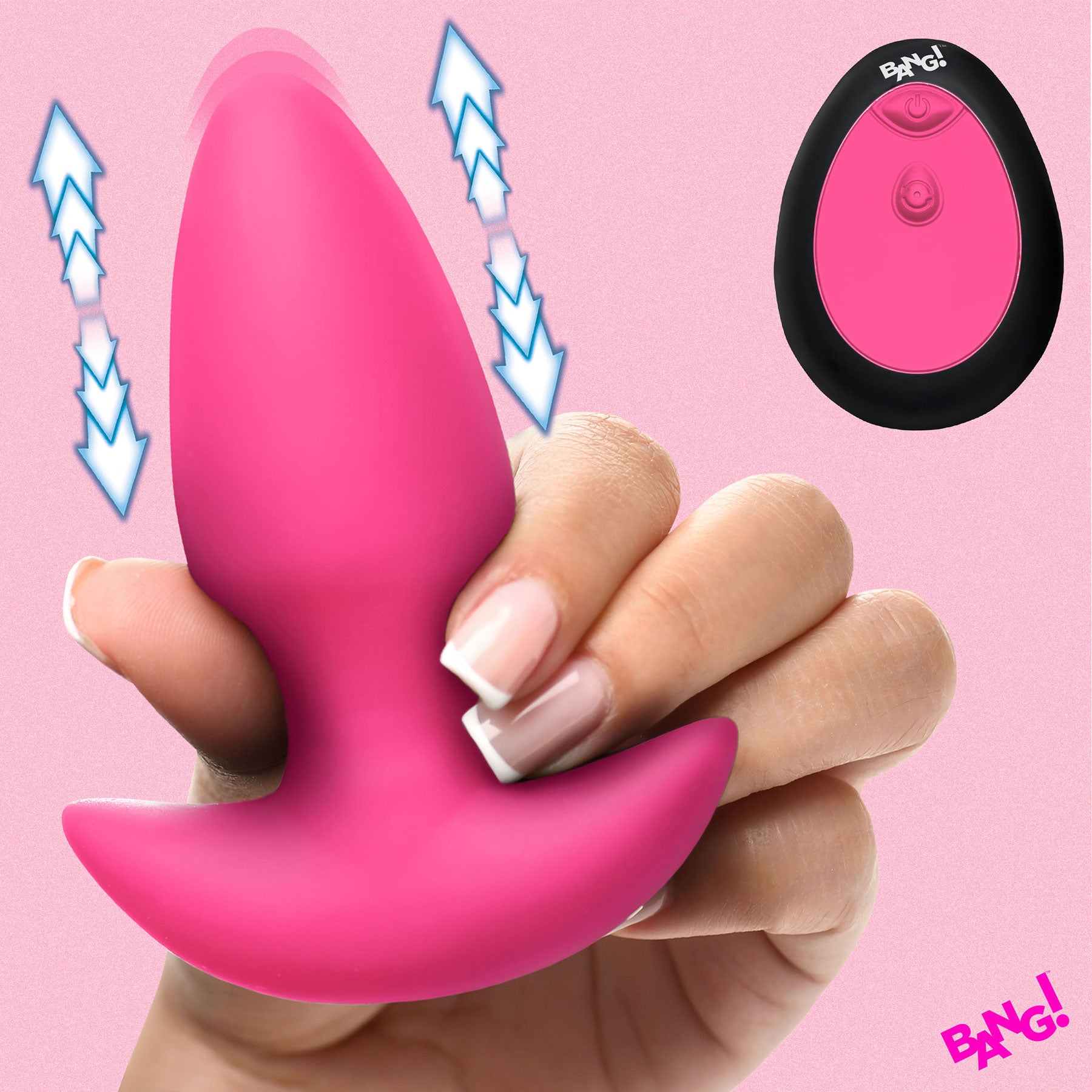 BANG! Thrusting & Vibrating Rechargeable Silicone Butt Plug - Pink