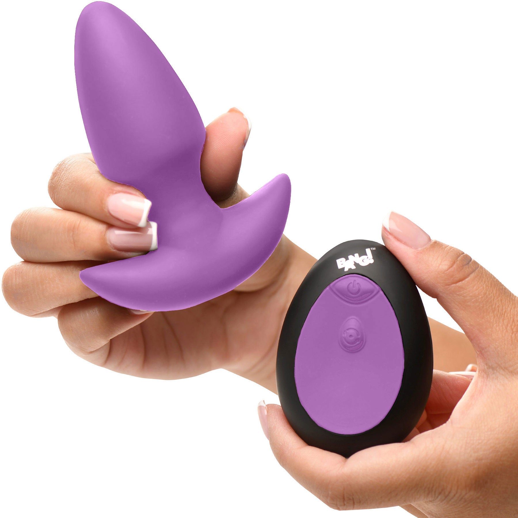 BANG! Thrusting & Vibrating Rechargeable Silicone Butt Plug - Purple
