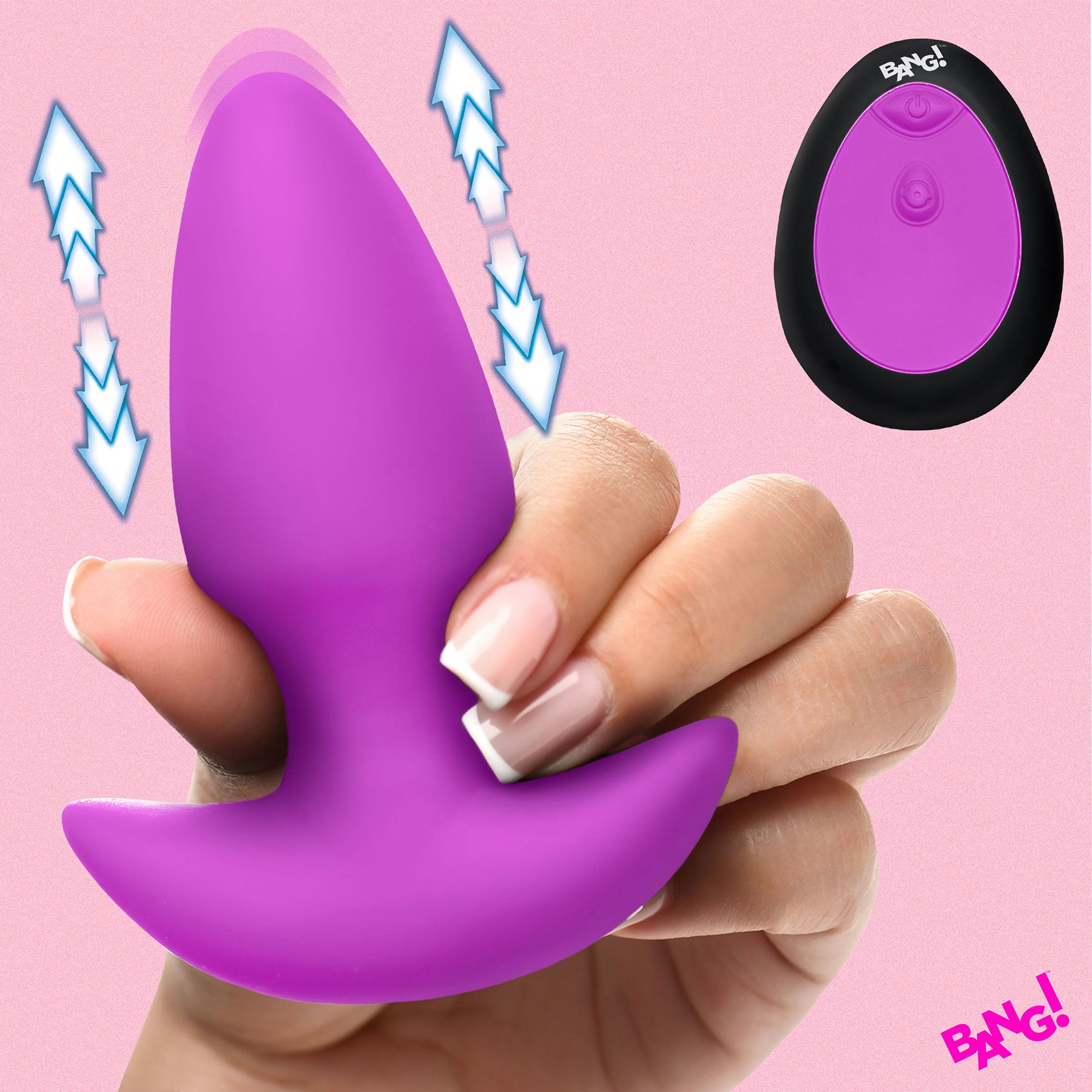 BANG! Thrusting & Vibrating Rechargeable Silicone Butt Plug - Purple