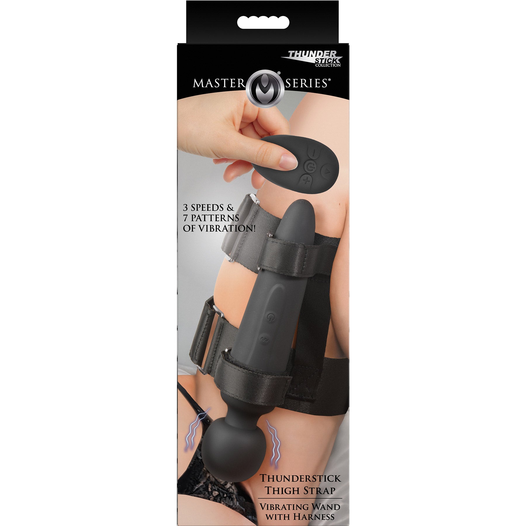 Master Series Thunderstick Thigh Strap Vibrating Wand With Harness & Remote