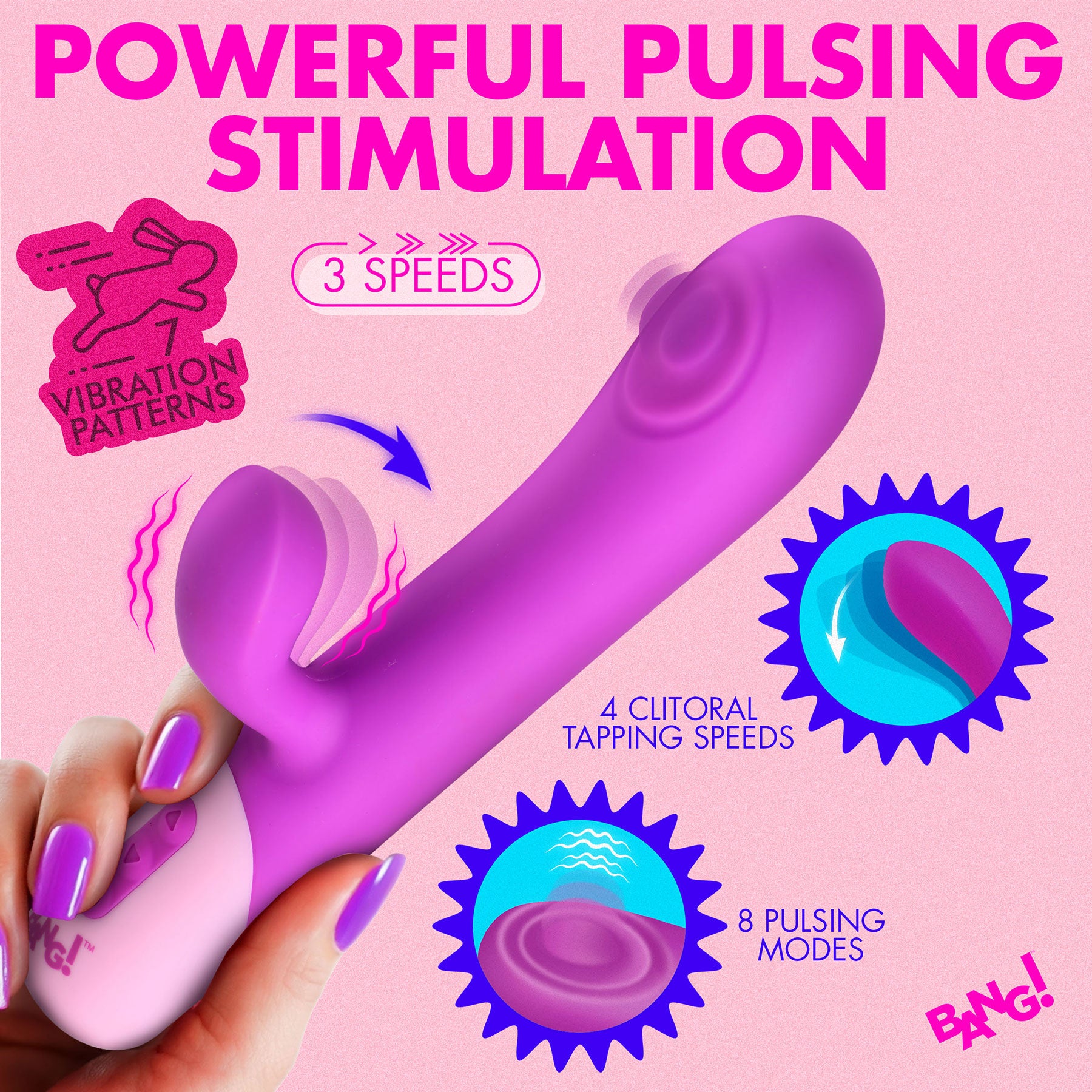 Bang! Clit Tapping Pulsing Rechargeable Rabbit Vibrator