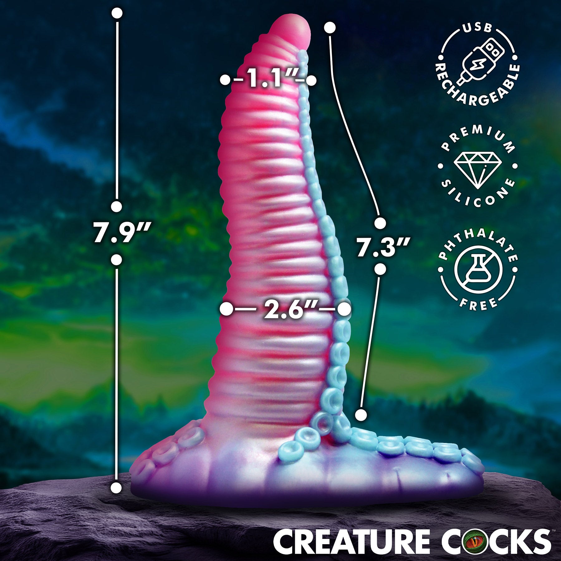 Mega-Tenta 8" Vibrating Silicone Suction Cup Dildo With Remote By Creature Cocks