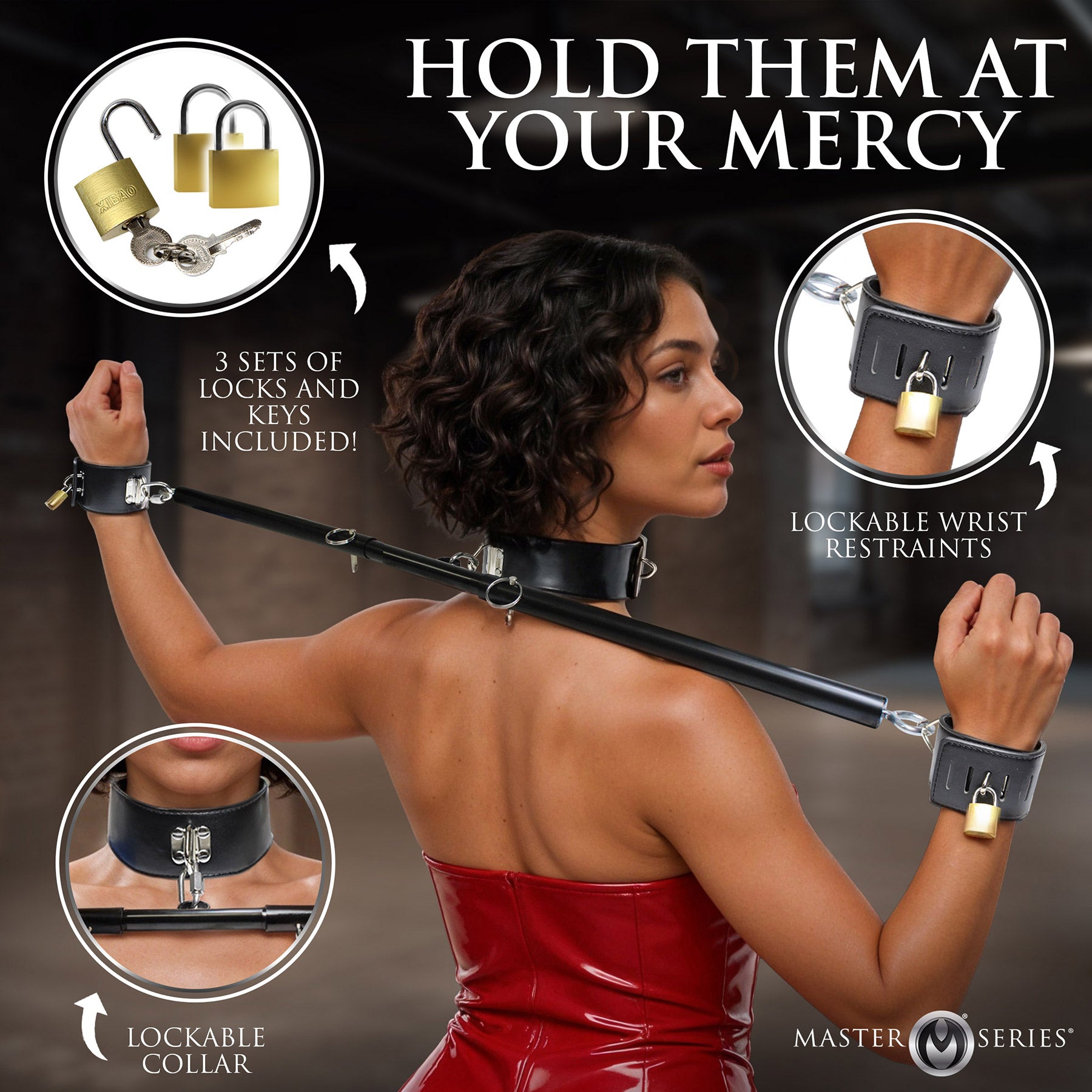 Master Series Stainless Steel Dominion Bar With Collar & Restraints