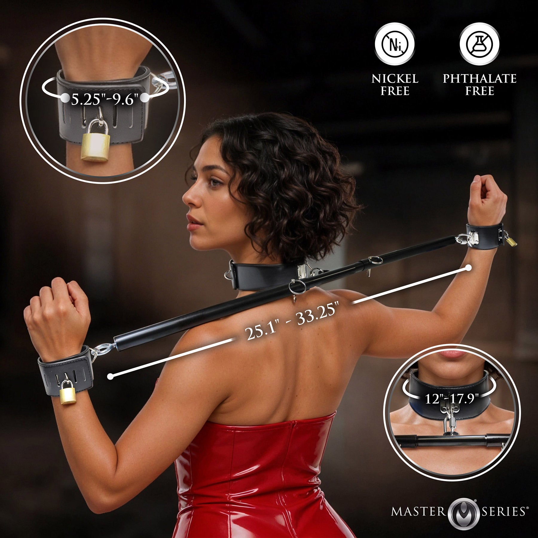 Master Series Stainless Steel Dominion Bar With Collar & Restraints