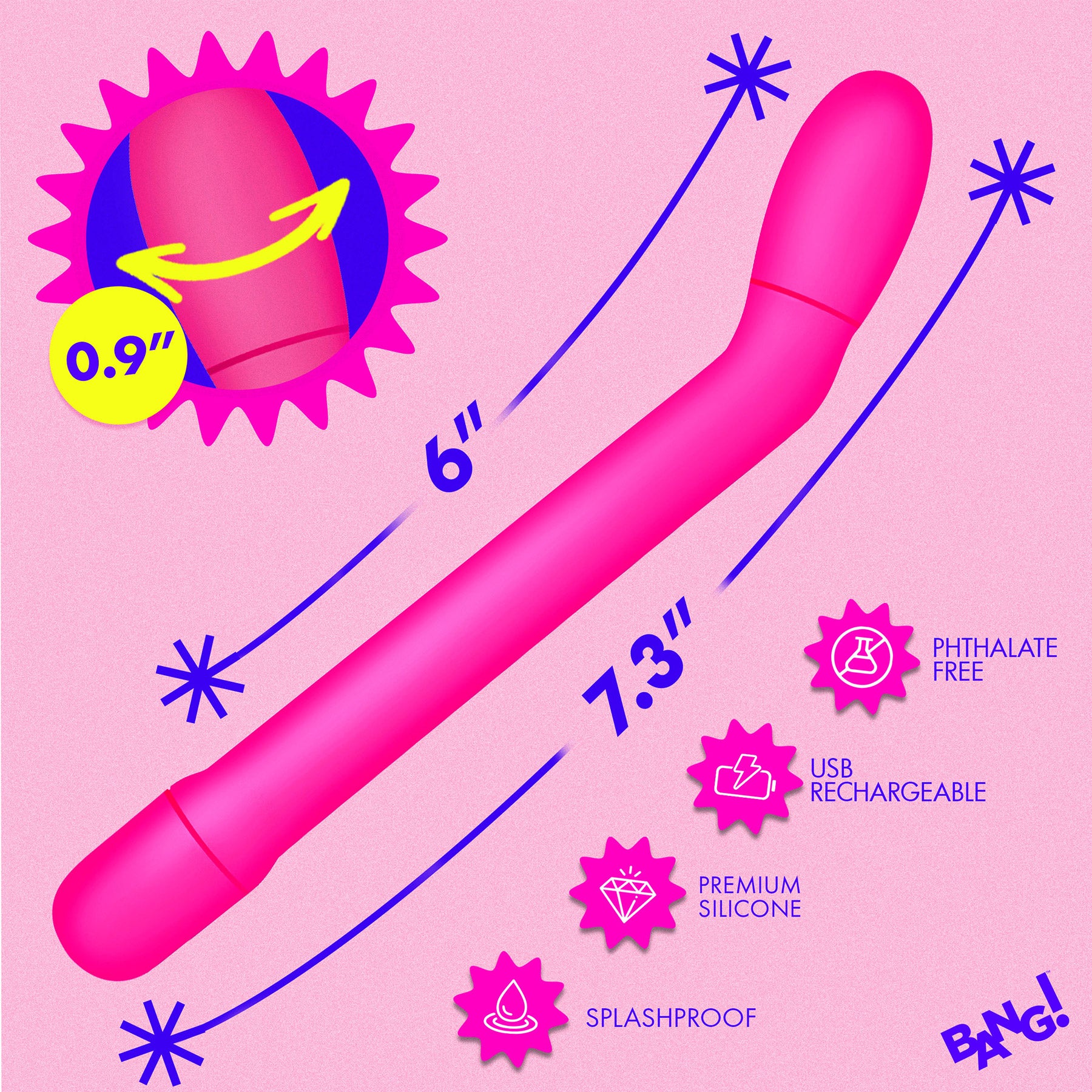 BANG! Slim G-Spot Rechargeable Silicone Vibrator - Pink