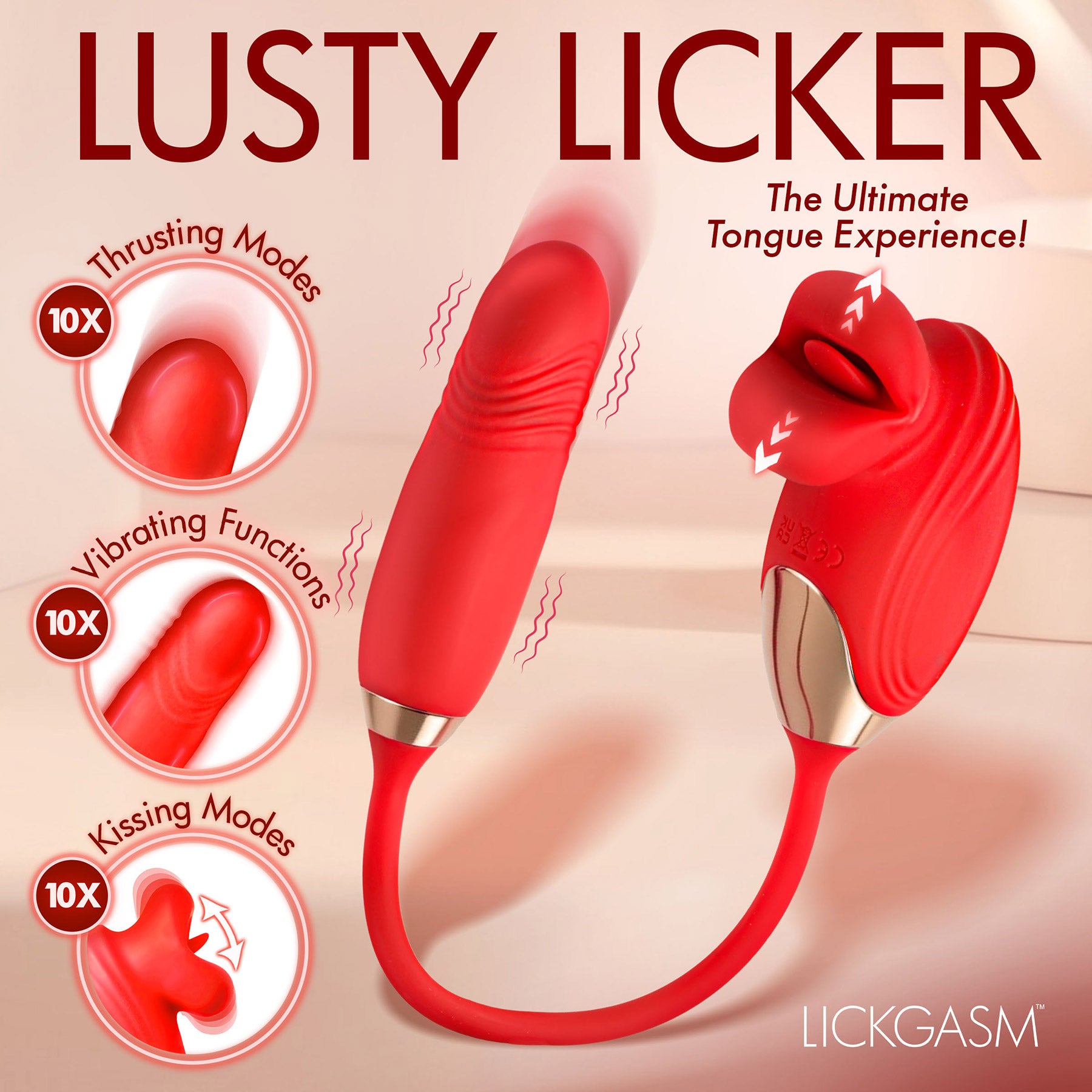 Lickgasm Bliss Kiss Rechargeable Kissing Clitoral Stimulator with Thrusting Vibrator