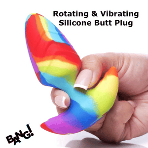 BANG! Rainbow Rechargeable Rotating & Vibrating Silicone Butt Plug With Remote