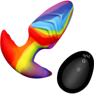 BANG! Rainbow Rechargeable Rotating & Vibrating Silicone Butt Plug With Remote