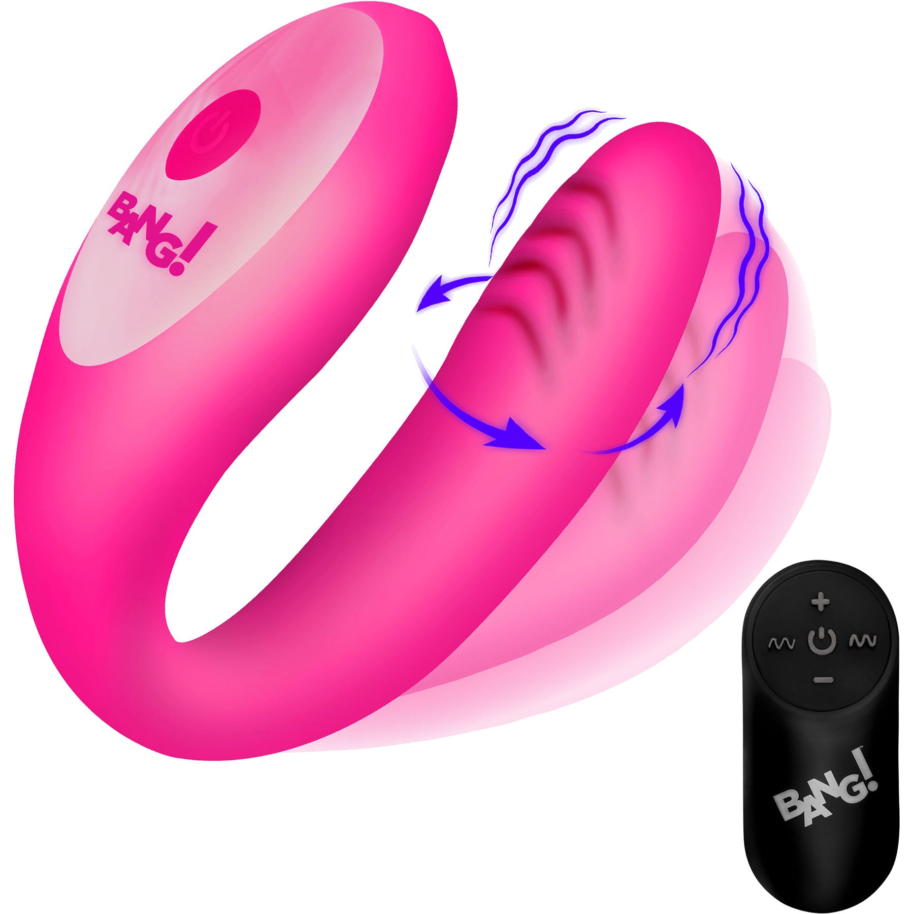 BANG! Gyrating G-Spot Rechargeable Silicone Dual Stimulation Vibrator With Remote - Pink