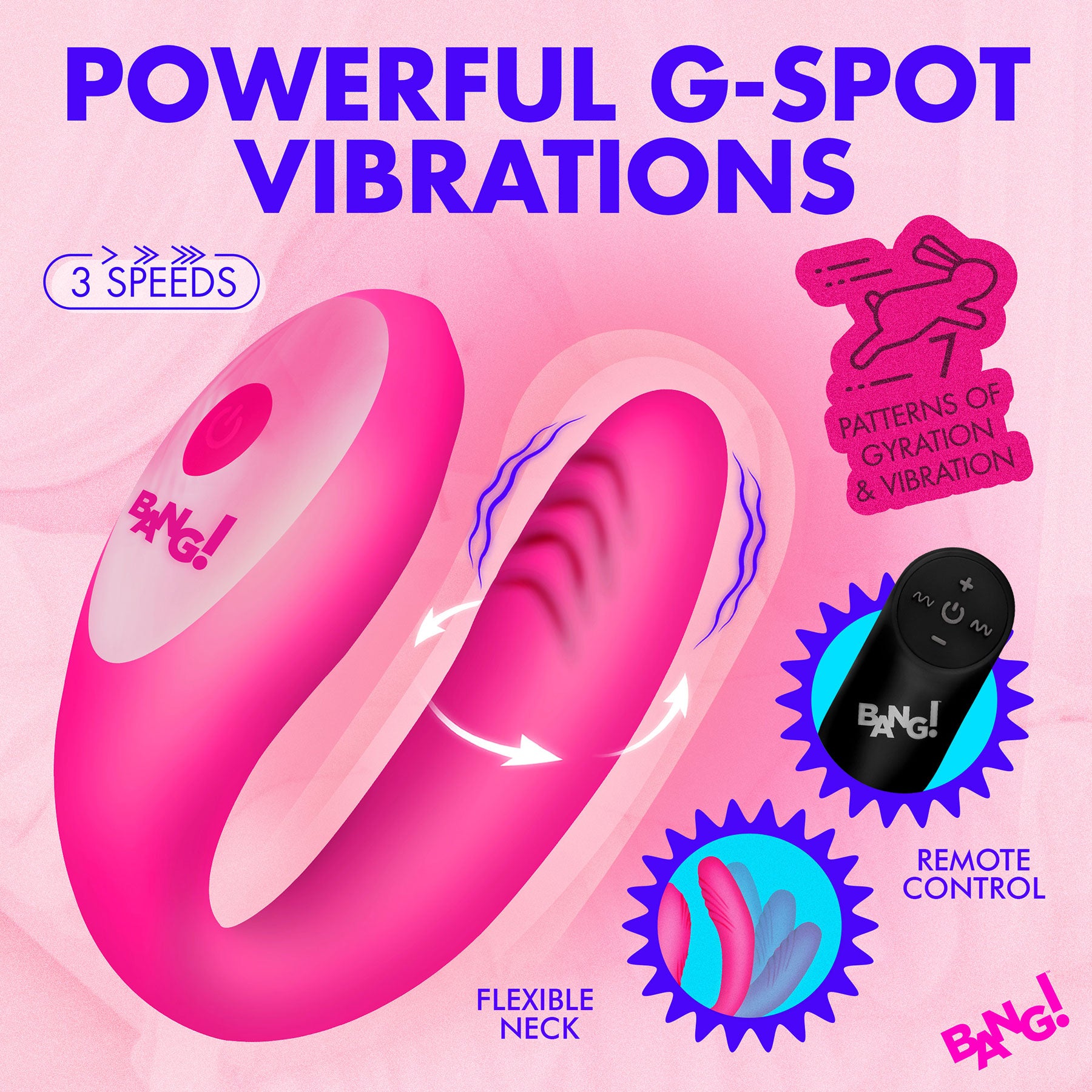 BANG! Gyrating G-Spot Rechargeable Silicone Dual Stimulation Vibrator With Remote - Pink