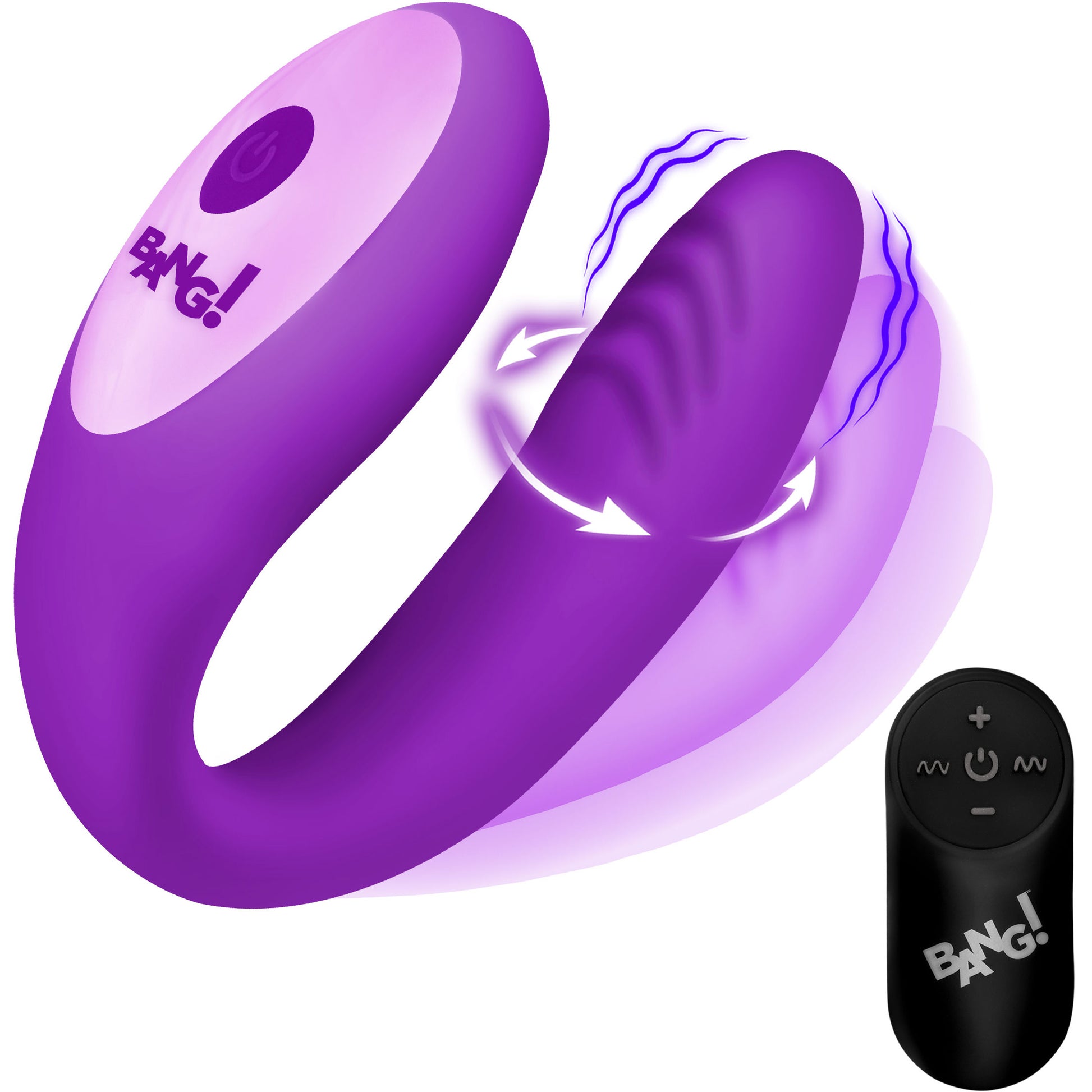 BANG! Gyrating G-Spot Rechargeable Silicone Dual Stimulation Vibrator With Remote - Purple