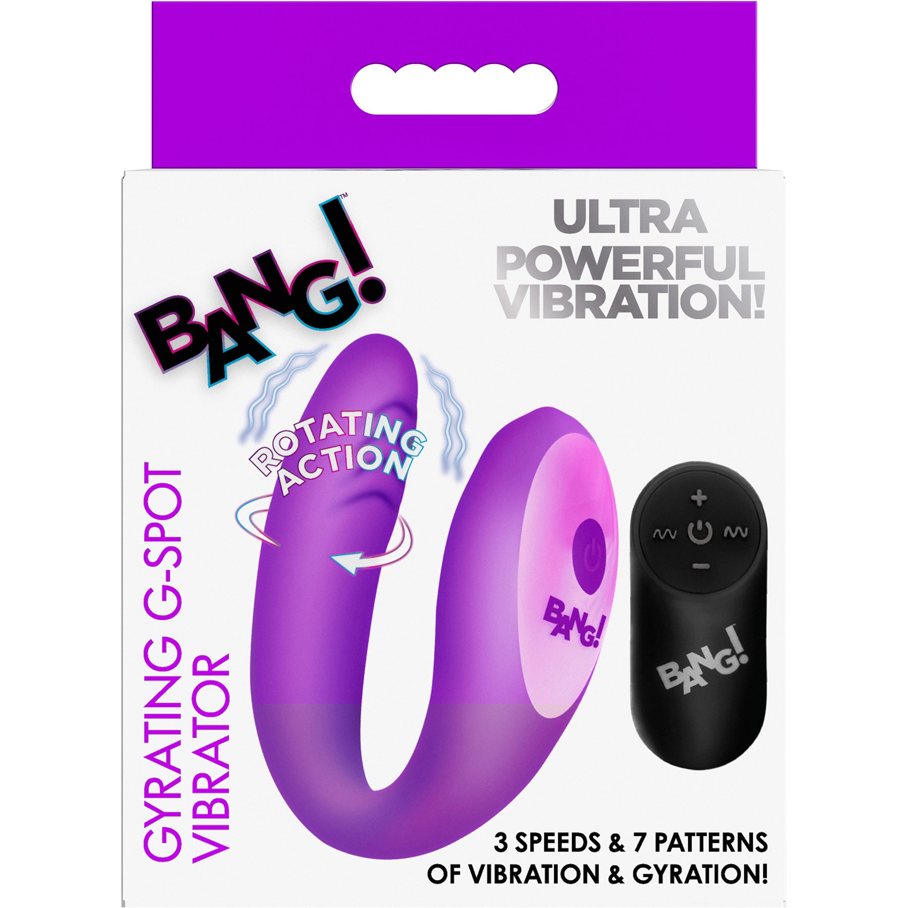 BANG! Gyrating G-Spot Rechargeable Silicone Dual Stimulation Vibrator With Remote - Purple