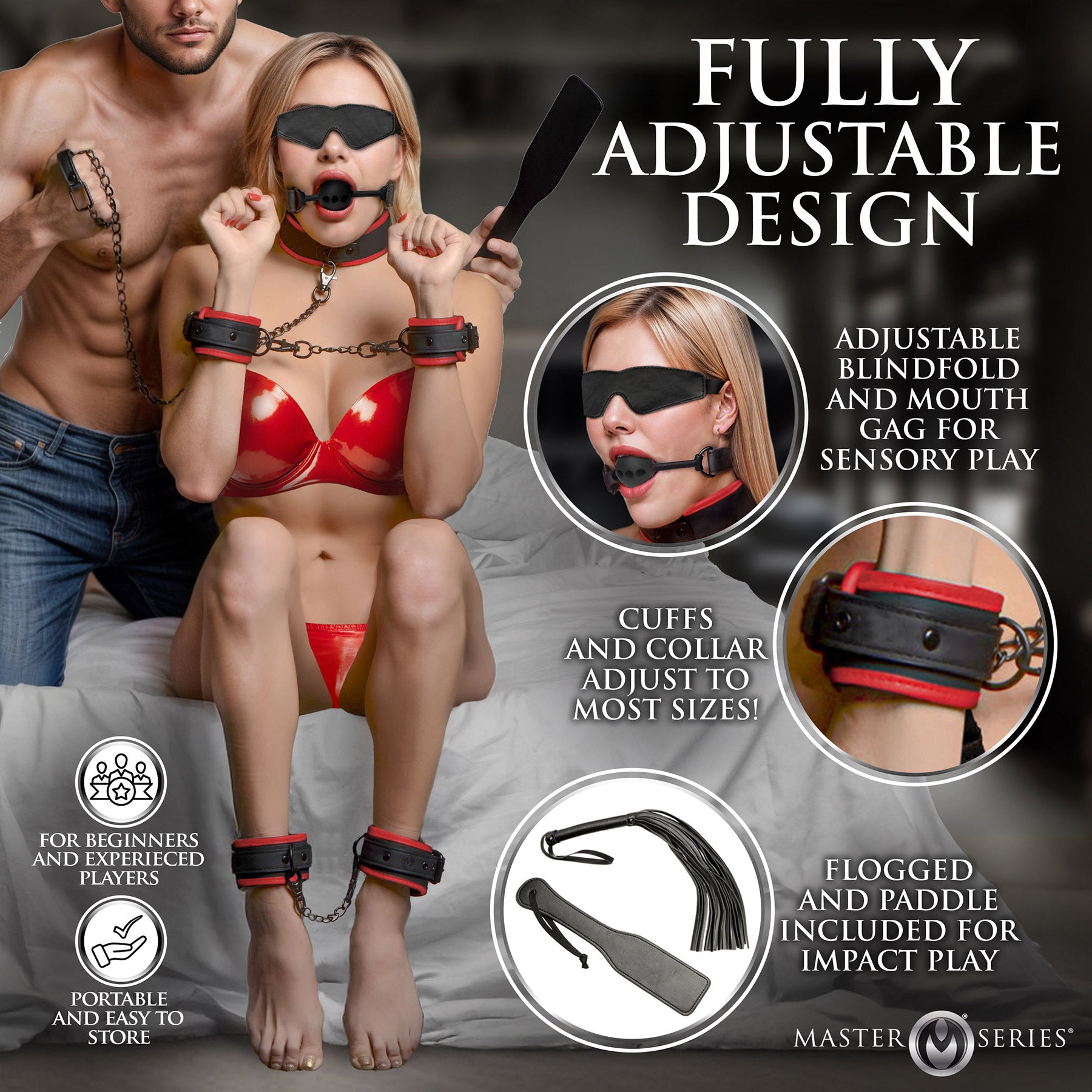 Master Series Scarlet Seduction 14 Piece Bondage Travel Set