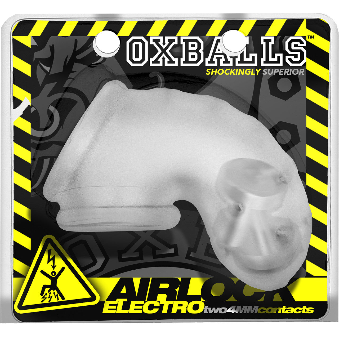 Oxballs Airlock Electro Chastity Cage With Two 4MM Electro Contacts - Clear Ice