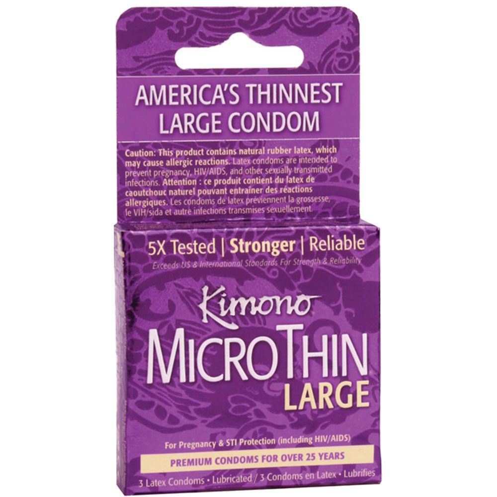 Kimono Microthin Ultra Thin Large Premium Lubricated Latex Condoms 3 Pack