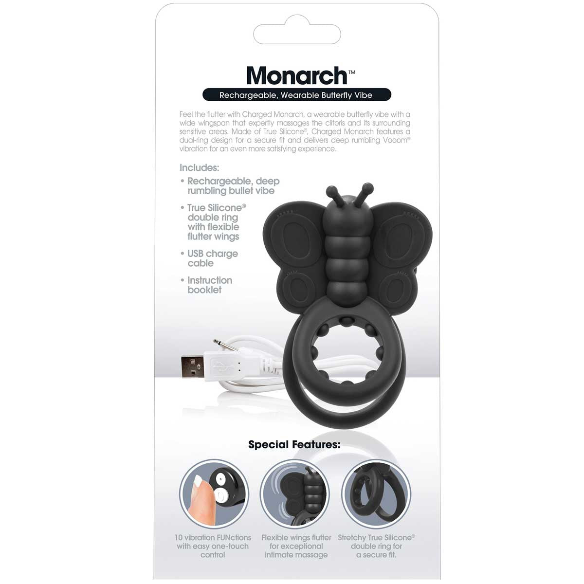 Charged Monarch Wearable Butterfly Vibrating Silicone Cock Ring By Screaming O - Black