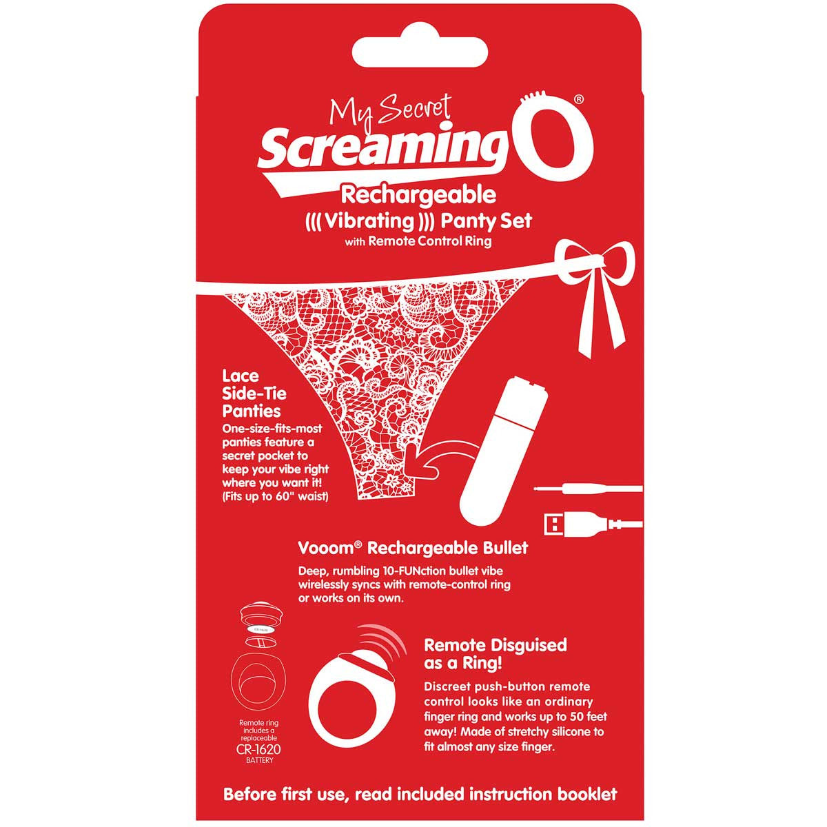 Charged My Secret Rechargeable 10 Function Remote Control Panty Vibe By Screaming O - Red