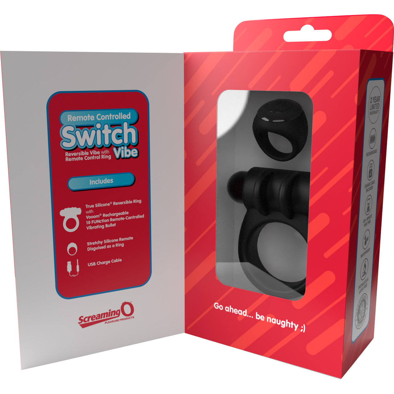 Switch Rechargeable Vibrating Silicone Cock Ring With Remote Control Ring By Screaming O - Black