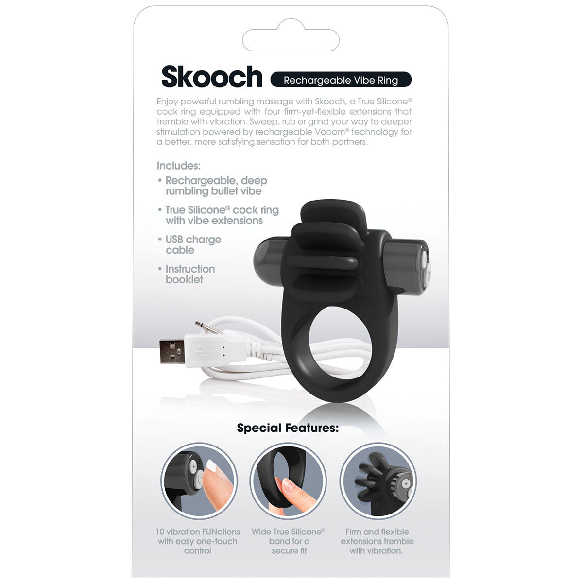 Charged Skooch Vibrating Silicone Cock Ring By Screaming O - Black