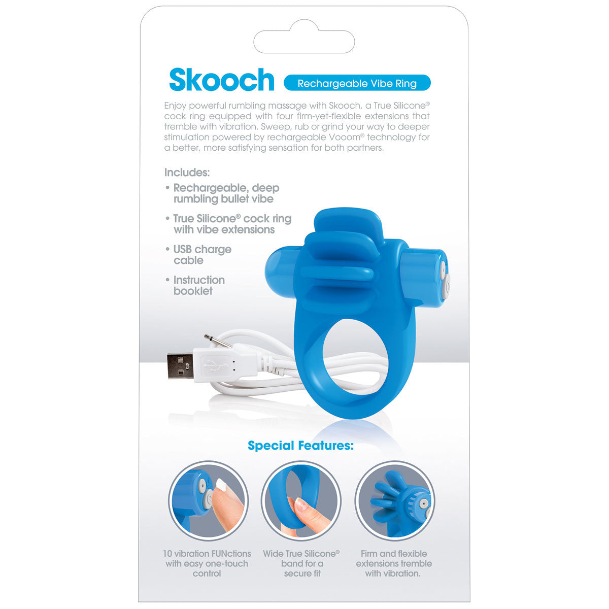 Charged Skooch Vibrating Silicone Cock Ring By Screaming O - Blue