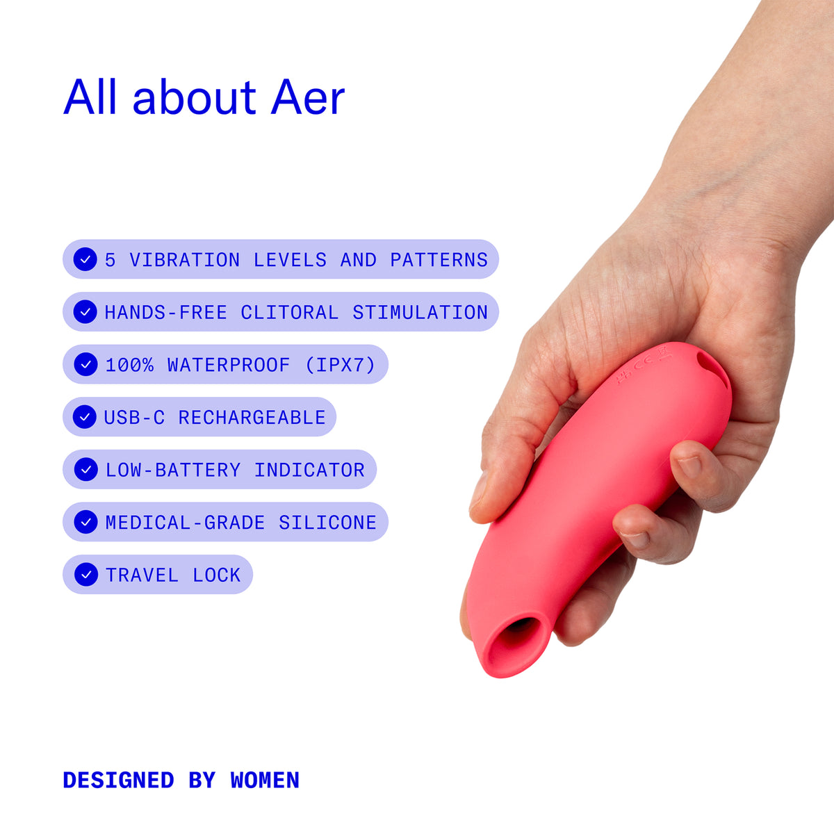 Dame AER Silicone Waterproof Pressure Wave Suction Clitoral Stimulator - Coral