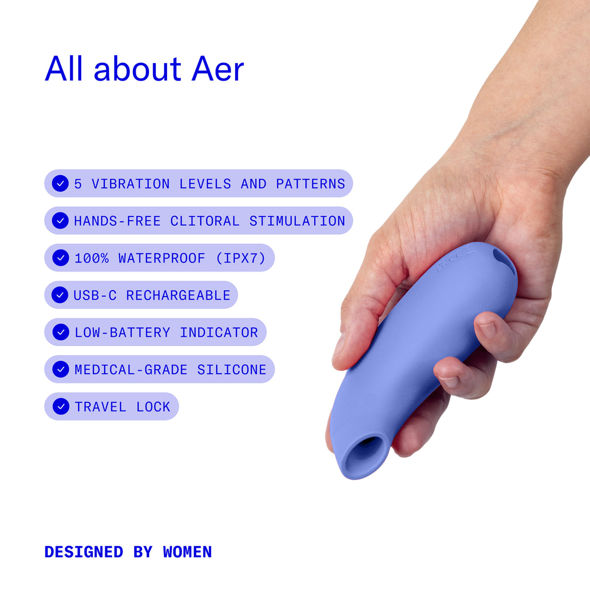 Dame AER Silicone Waterproof Pressure Wave Suction Clitoral Stimulator - Periwinkle