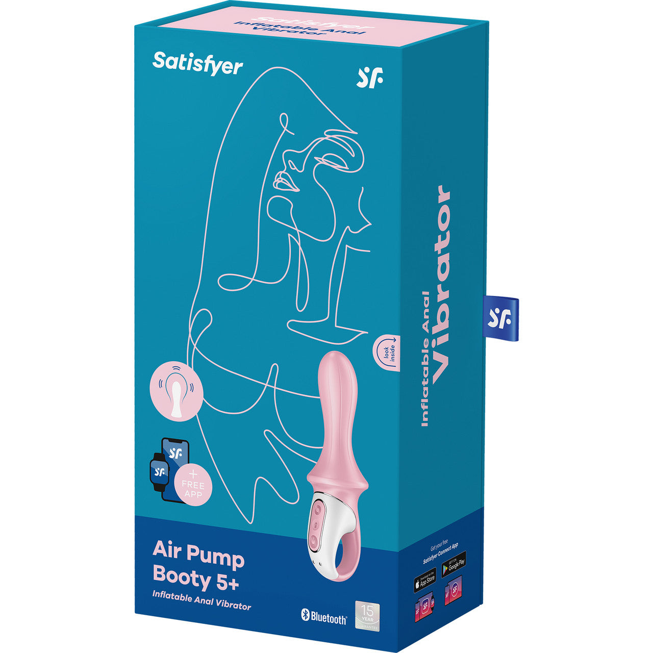 Satisfyer Air Pump Booty 5+ App Enabled Inflatable 12-Function Vibrating Anal Probe - Pink