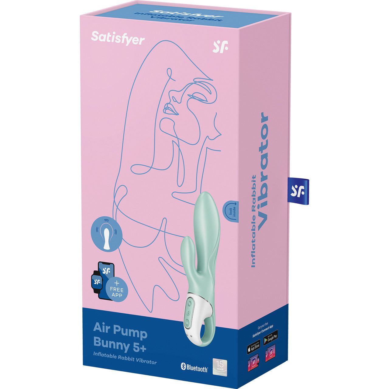 Satisfyer Air Pump Bunny 5+ Rechargeable Inflatable App Enabled 12-Function Dual Stimulation Vibrator - Mint