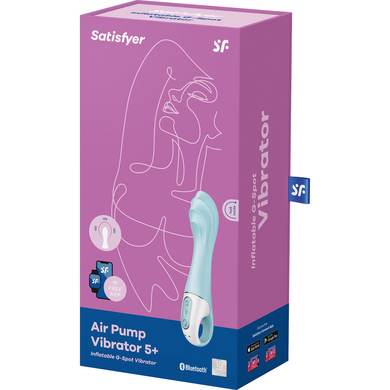 Satisfyer Air Pump Vibrator 5+ App Enabled Inflatable 12-Function G-Spot Vibrator - Blue