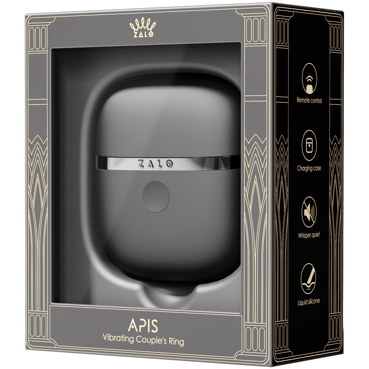ZALO APIS Rechargeable Silicone App Compatible Vibrating Couple's Ring - Obsidian Black