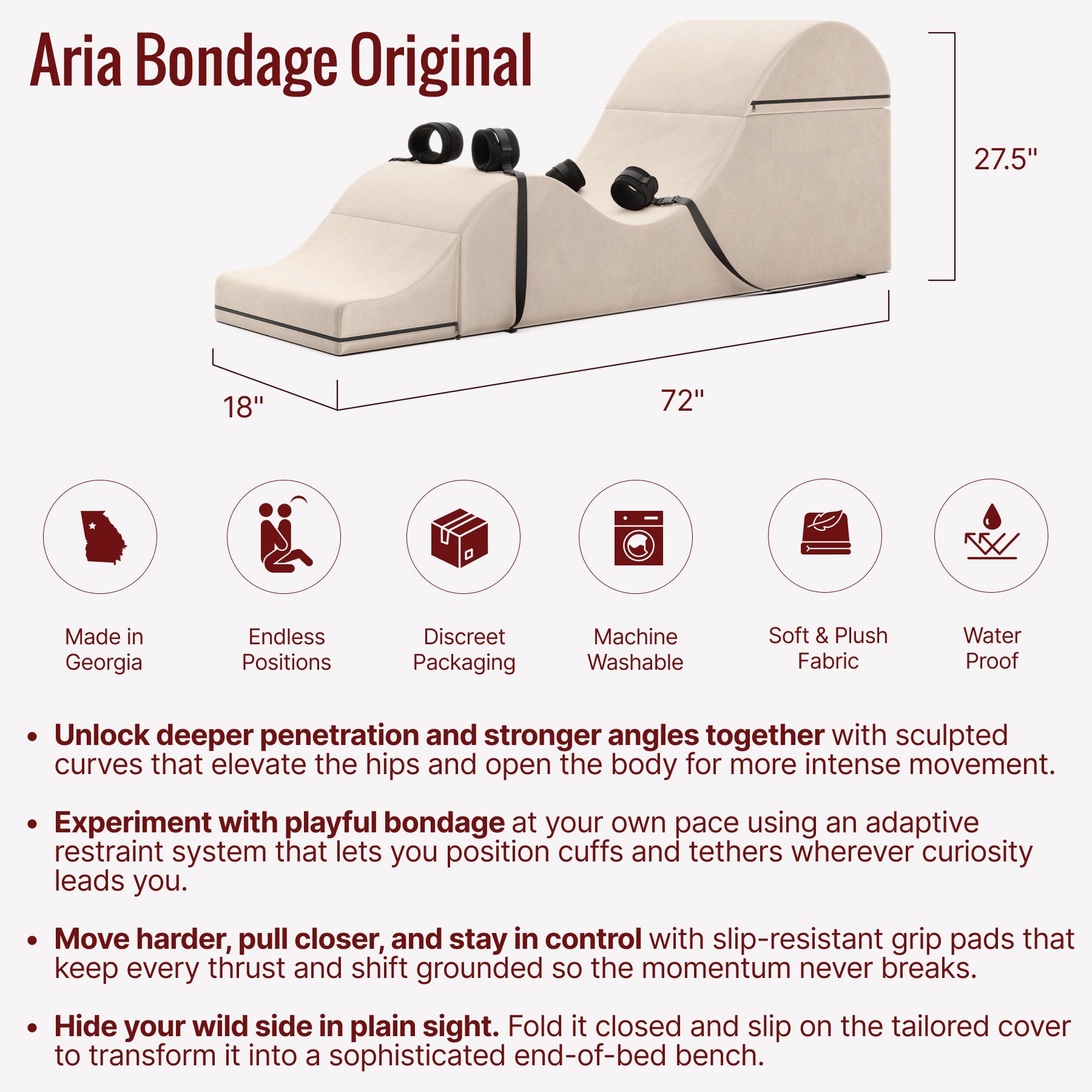 Liberator Bondage Aria Convertible Sex Chaise & End Of Bed Bench - Original Infographic