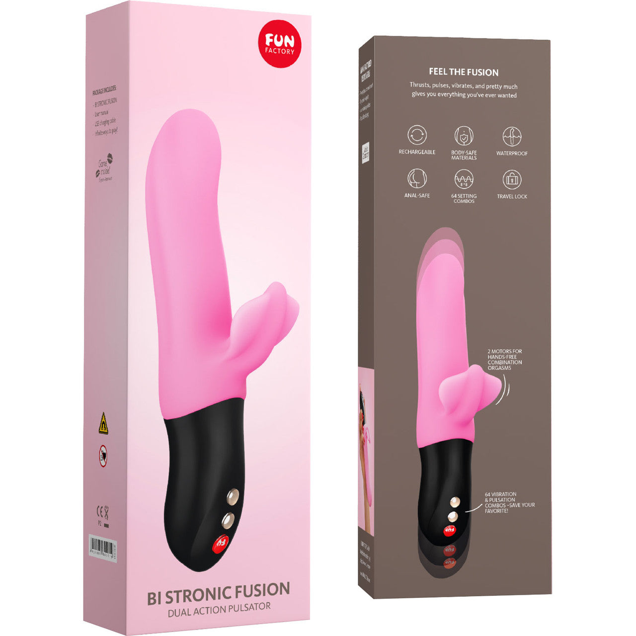 Fun Factory Bi Stronic Fusion Silicone Rechargeable Pulsator With Clitoral Stimulator - Candy Rose