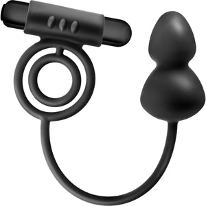 Anal Adventures Platinum Silicone Anal Plug With Vibrating Cock Ring By Blush - Black