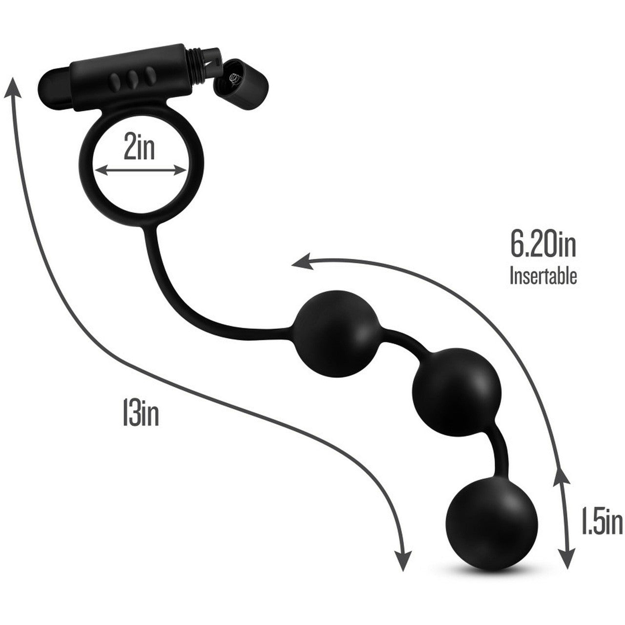 Anal Adventures Platinum Silicone Anal Beads With Vibrating Cock Ring By Blush - Black