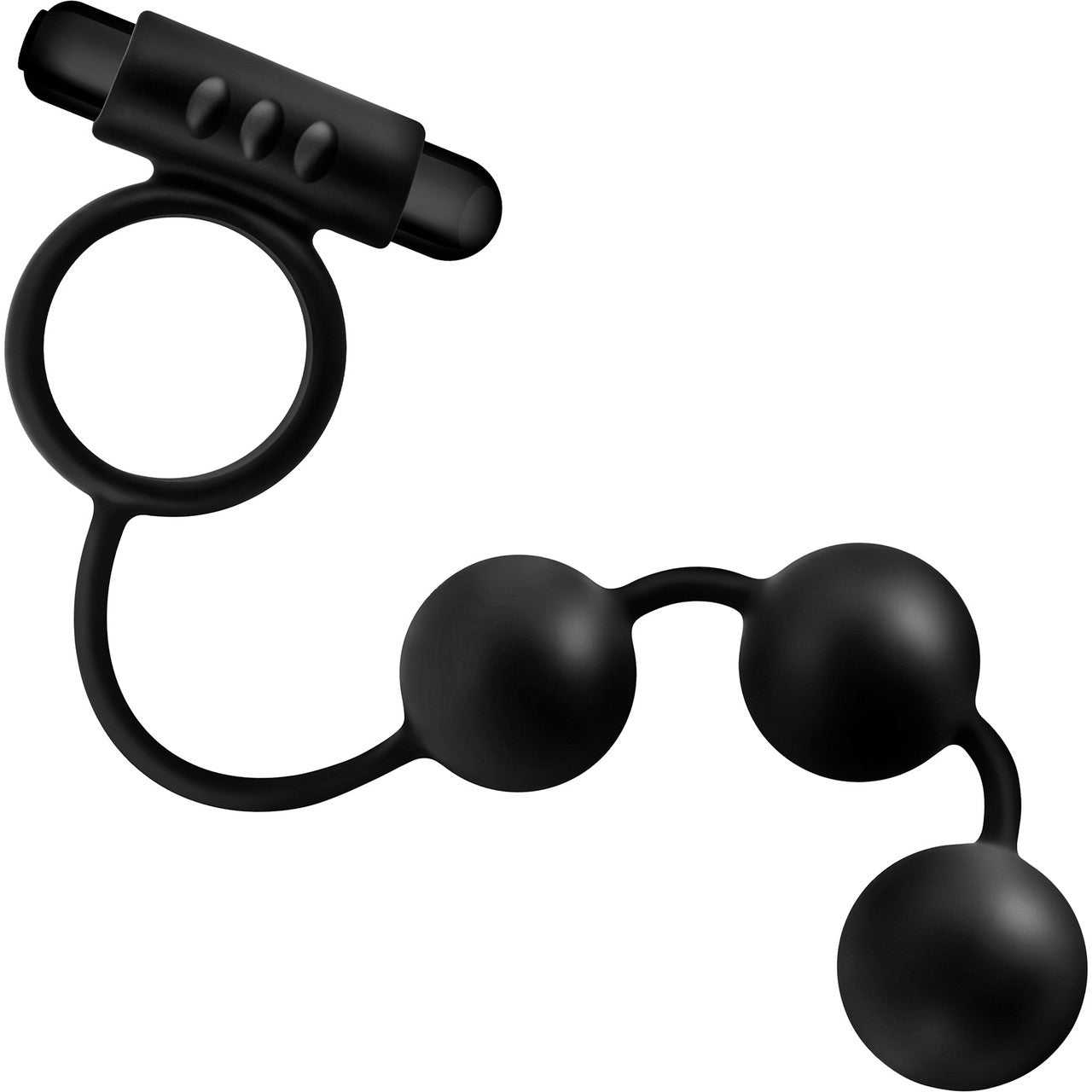 Anal Adventures Platinum Silicone Anal Beads With Vibrating Cock Ring By Blush - Black