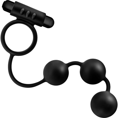 Anal Adventures Platinum Silicone Anal Beads With Vibrating Cock Ring By Blush - Black