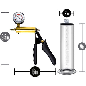 Performance VX6 Vacuum Penis Pump With Brass Pistol & Pressure Gauge By Blush - Clear